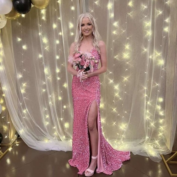 Pink Sequin Prom Dress Size 0 - Picture 5 of 7